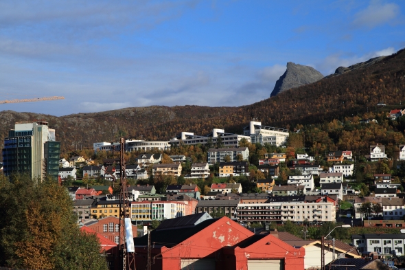 Mt. Tøttatoppen 1,249 meters - in the foreground the Polytechnical College in Narvik and to the left the new Rica Hotel being built